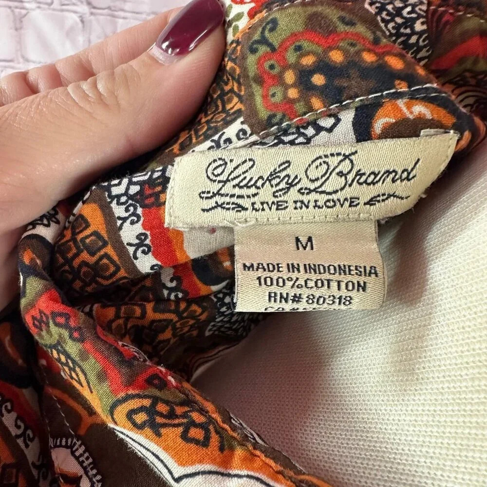 lucky brand button front top boho paisley print size medium - Picture 6 of 6
